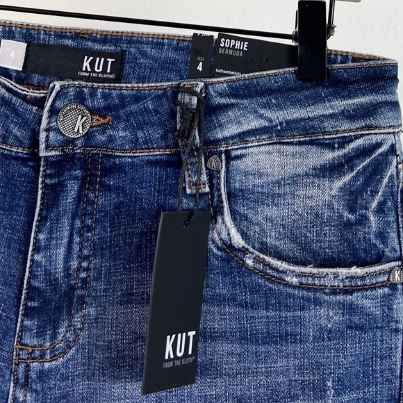 NWT Kut From The Kloth Sophie Distressed Denim Bermuda Shorts Include Wash - Picture 7 of 9